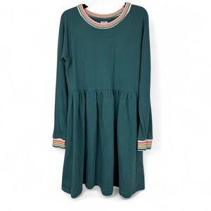 Hanna Andersson Green Rainbow Trim Terry Knit Sweatshirt Dress 12
